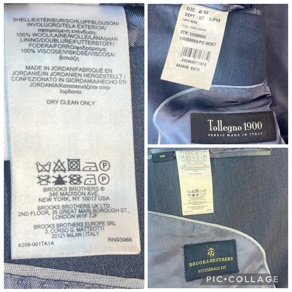 Brooks Brothers Blazer Mens 46R Blue Fitzgerald Fit Tollegno 1900 Wool Jacket